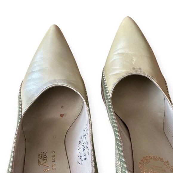 Vintage I. Miller Pumps 7.5B –Green Pearlized Leather & Floral Tapestry, 1950s - Picture 11 of 15